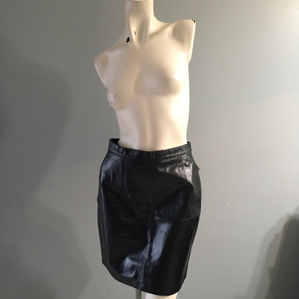 New Wilsons Genuine Leather Black Leather Pencil Fully Lined Skirt Size 10